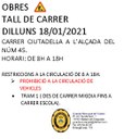 Atenció Carrer Ciutadella: es talla la ciurculació viària de 8h a 18h dilluns 18 de gener del 2021