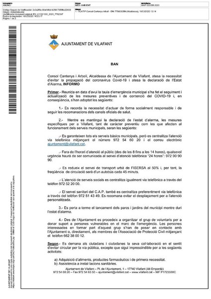BAN d'estat d'alarma - Covid19