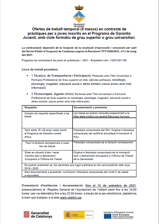 1a pàgina oferta laboral pgj 2021