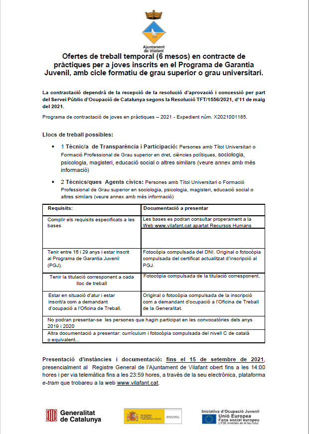 1a pàgina oferta laboral pgj 2021