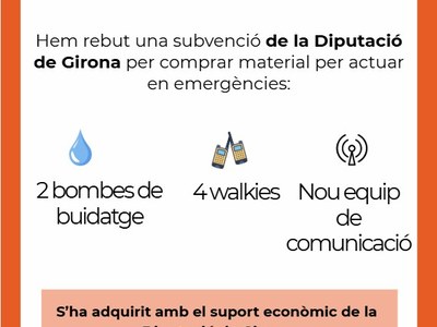 Hem rebut subvenció per a material i equipament essencial pels equips de Protecció Civil