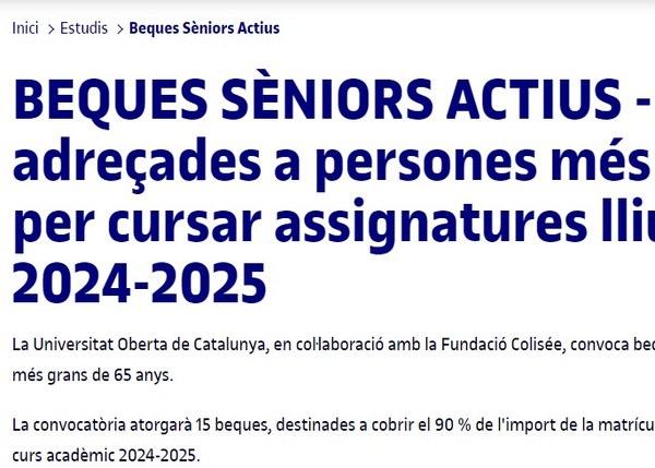 Obren beques per a sèniors actius - Termini 26 de juny